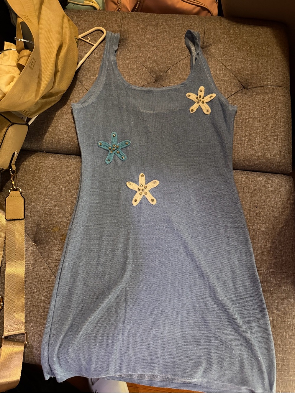 Blue Mini Dress with Starfish Appliqué